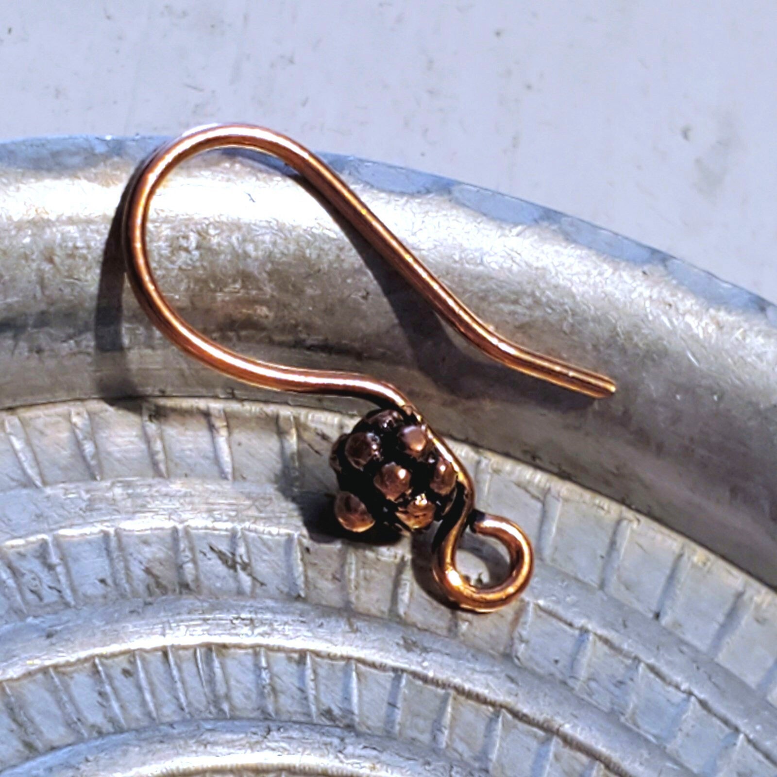 Fancy Handcrafted India Solid Copper Bali Bead Ear Hooks Earring Wires 2pcs