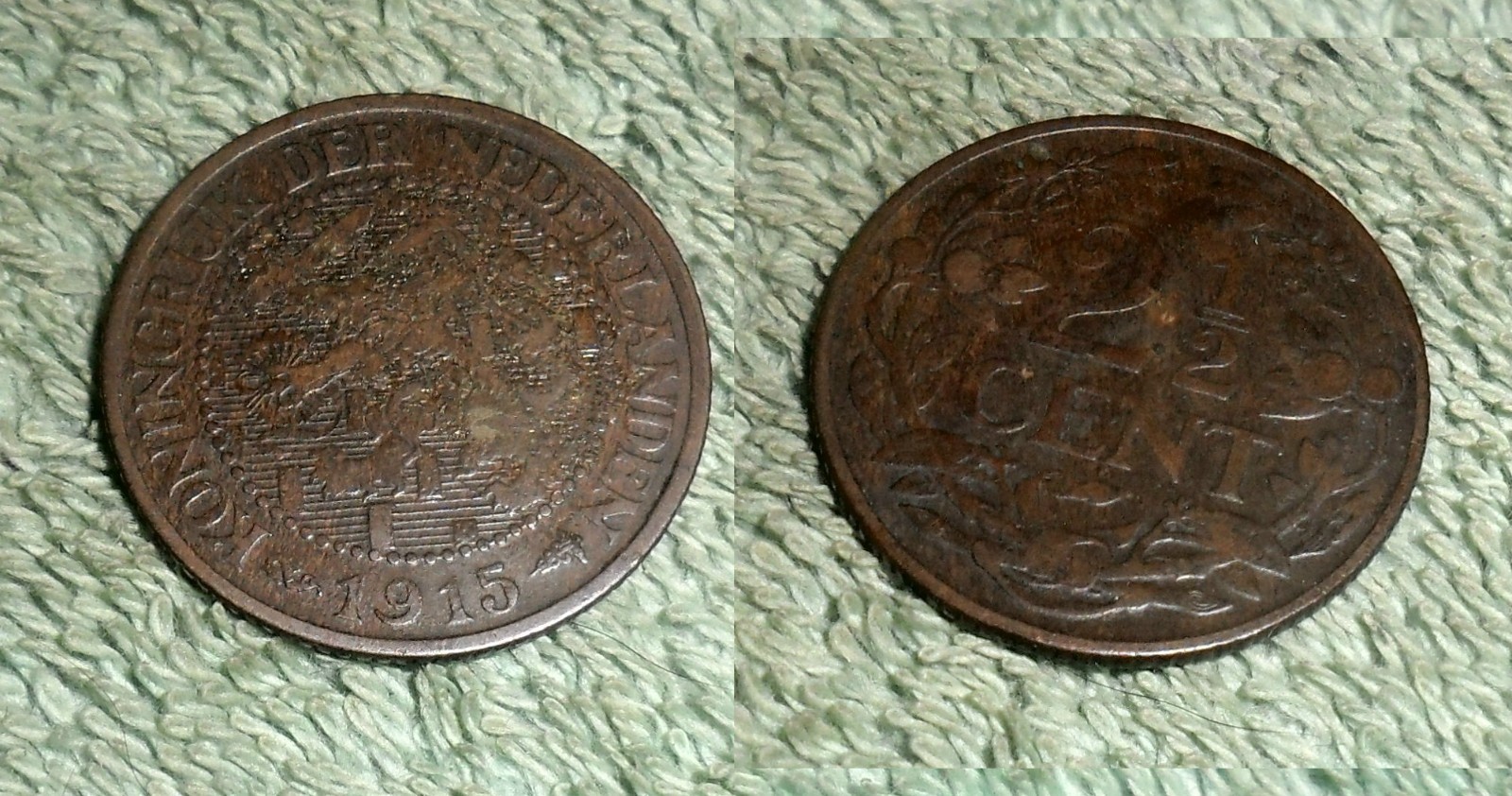 RFM 77387 World Coins Netherlands 1915 2 1/2 Cents Fine Condition KM150