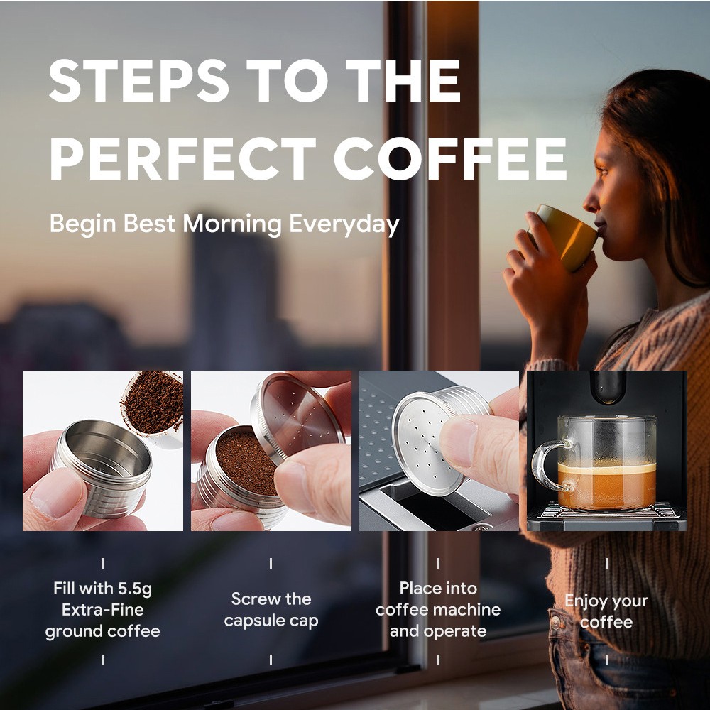 For Essse Coffee Maker Refillable Capsule Coffee Filter Reusable w/ Spoon Brush