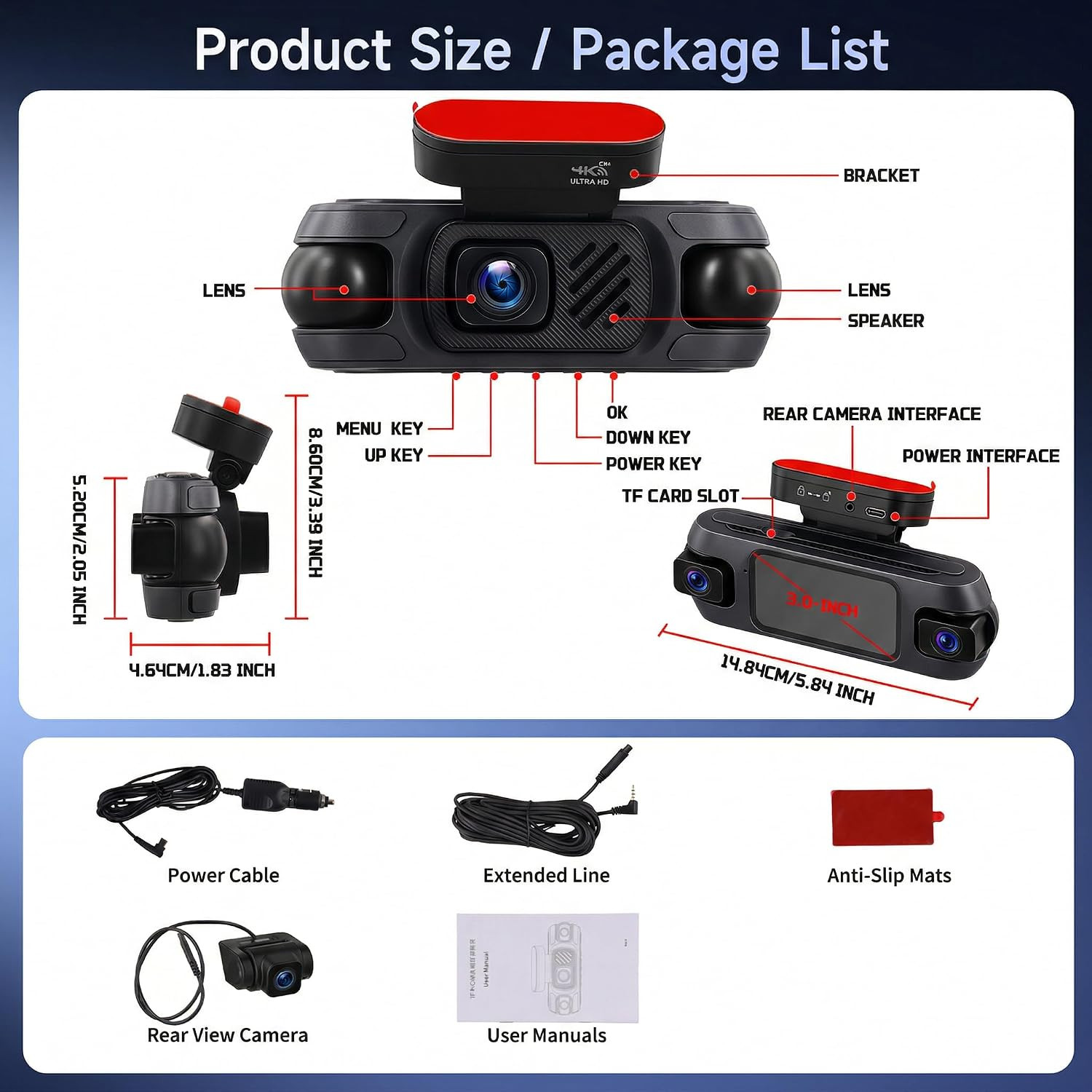 4 Channel Dash Cam 360°View 4K+ 1080P Front and Rear Inside, Left, Right, Dash C