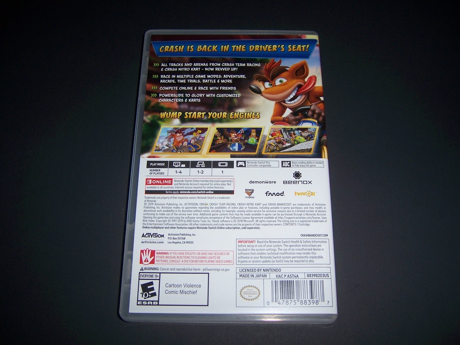 Authentic Case ONLY for CRASH TEAM RACING CTR NITRO FUELED - Nintendo Switch Box