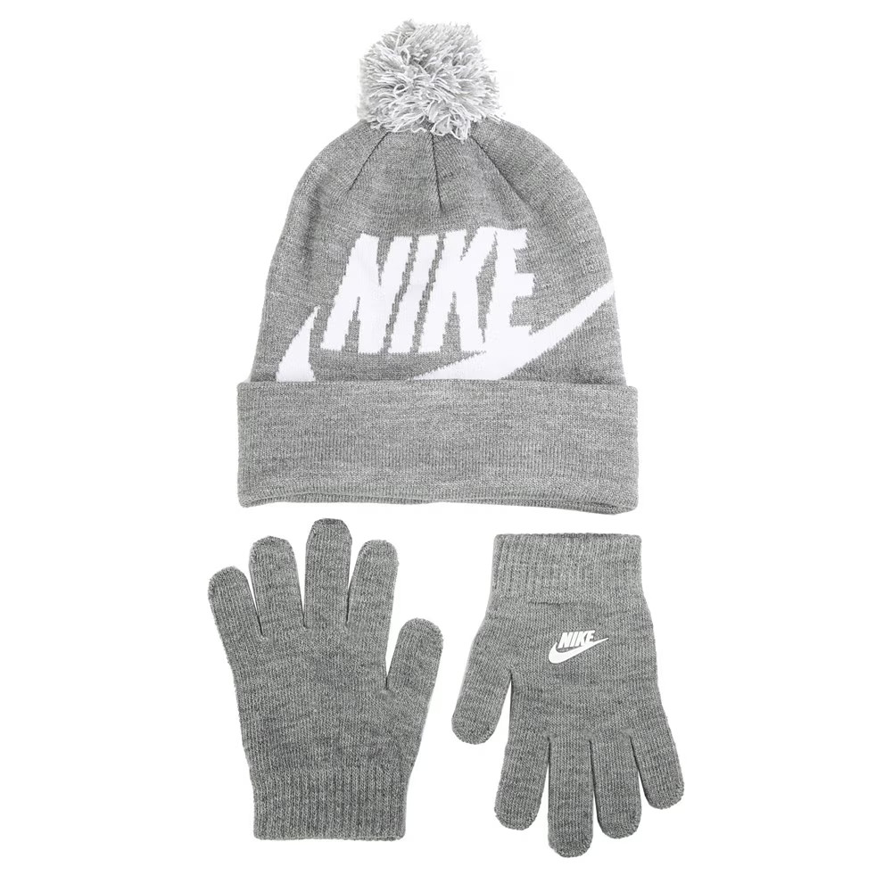 Nike Kids Dark Grey Heather Swoosh Beanie & Gloves Set (9A2695-042) - NWT