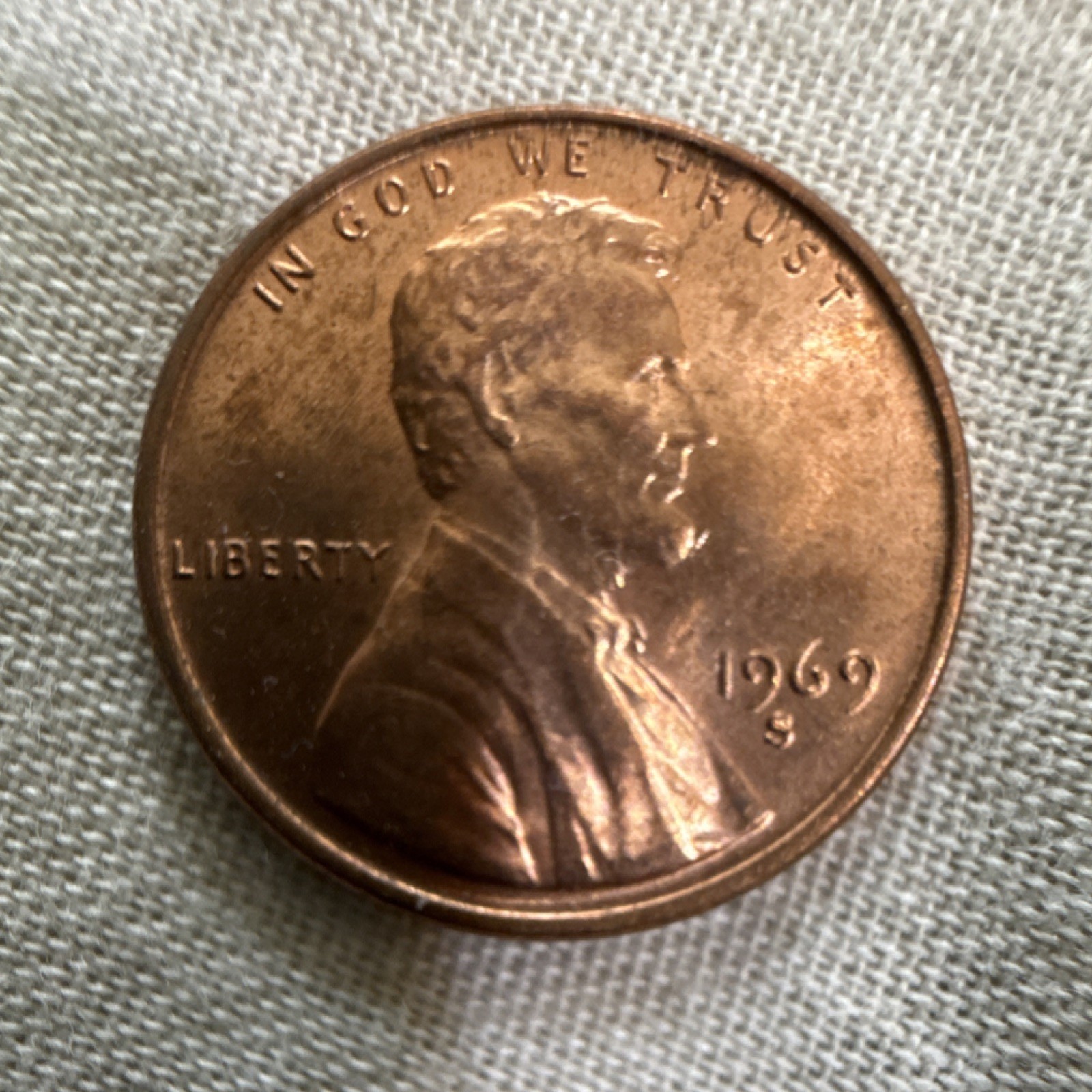 1969 S Lincoln Memorial Small Cent Copper RB Business Strike San Francisco Coin
