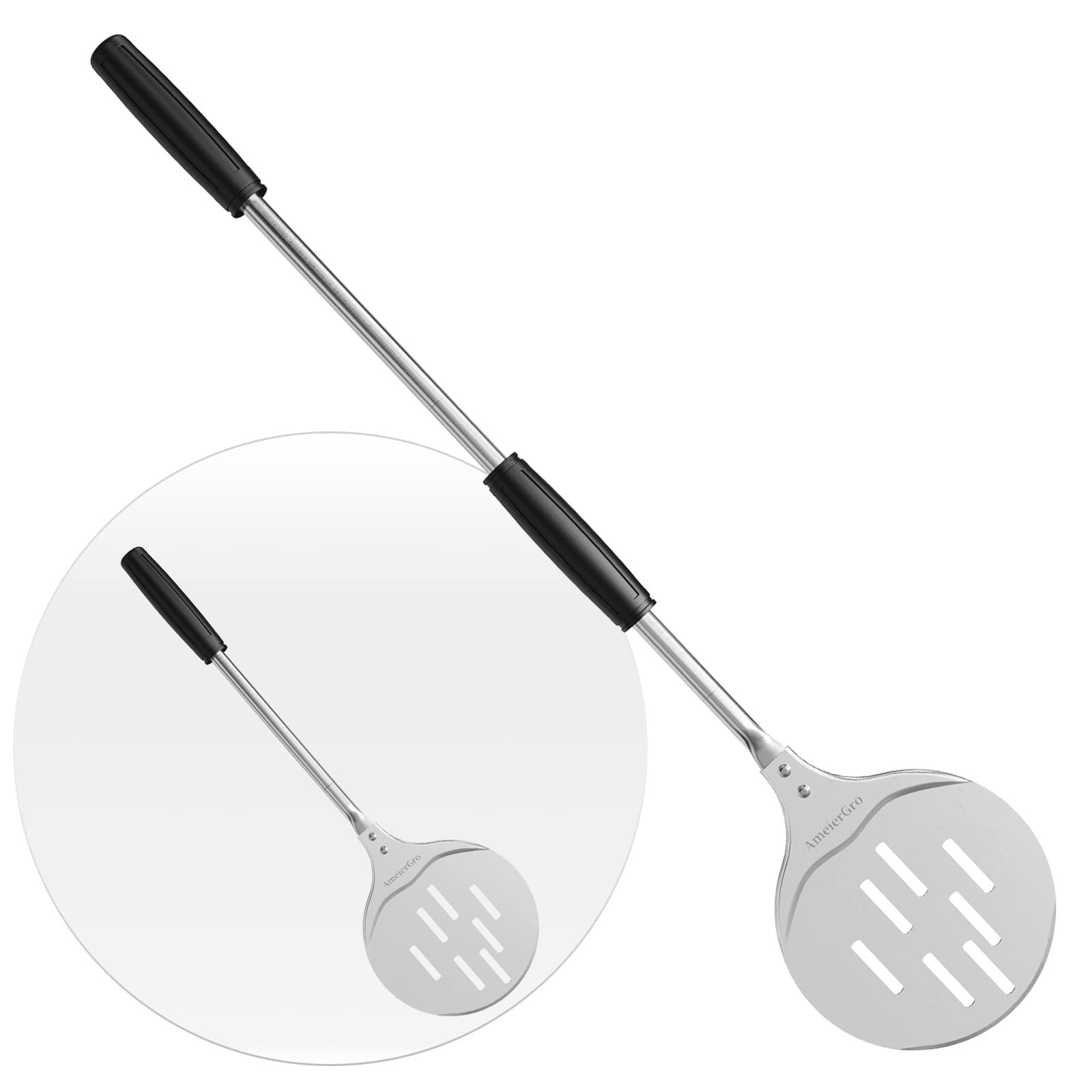 Pizza Turning Peel, 7 Inch Perforated Pizza Peel Turner, Adjustable Long Hand...