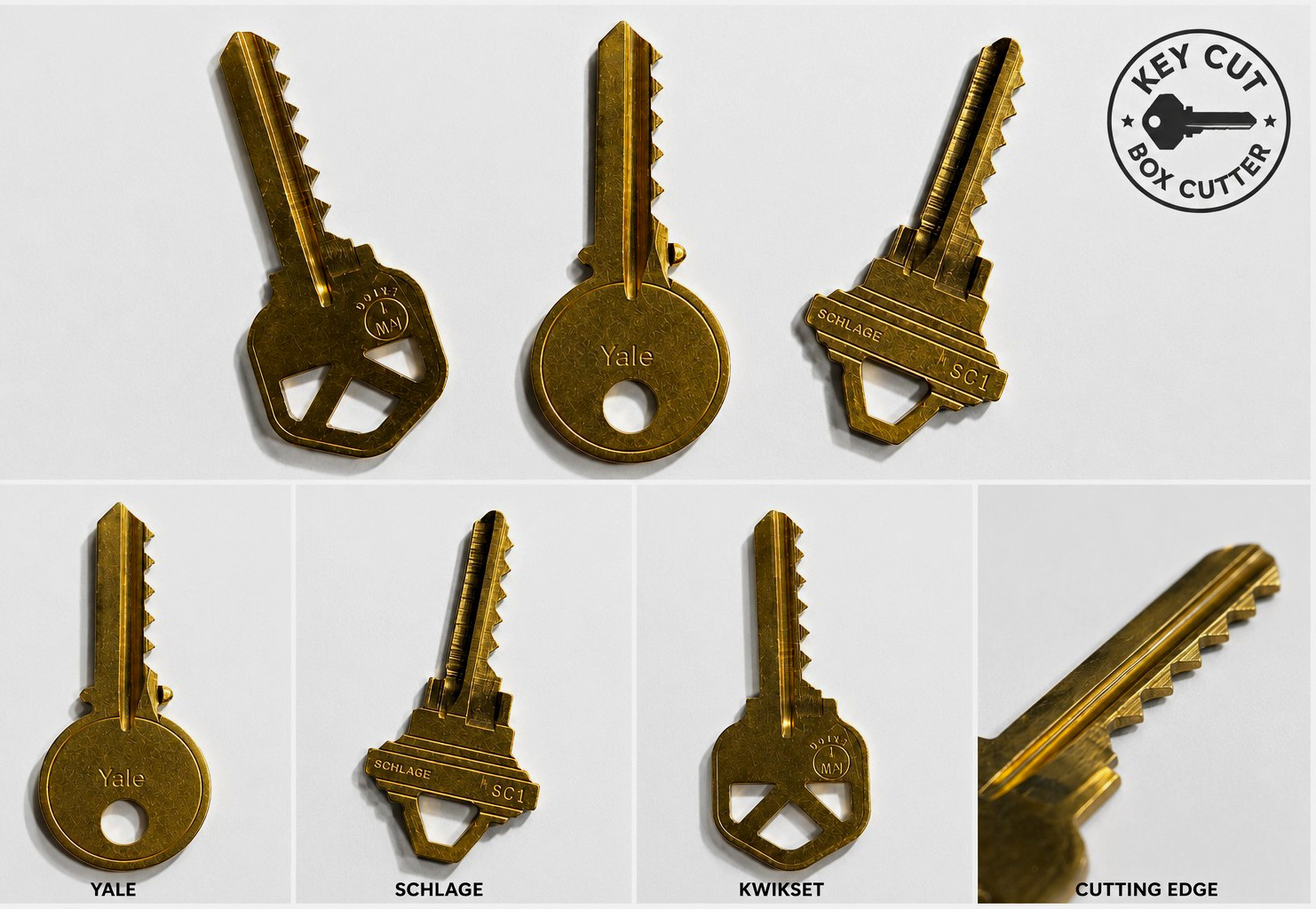 Schlage SC1 Solid Brass Key - Box Cutter, Box Opener, Warehouse Tool, Keychain