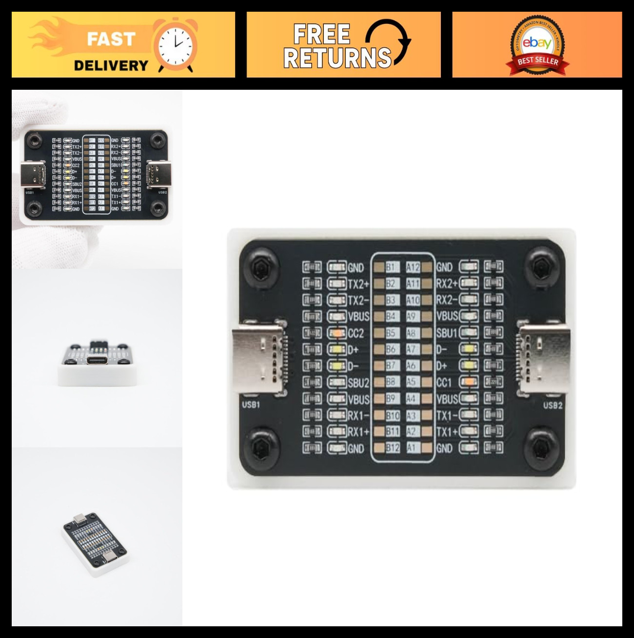 USB-C Cable Tester 24-Pin Continuity Power Data Transfer Checker LED Indicators