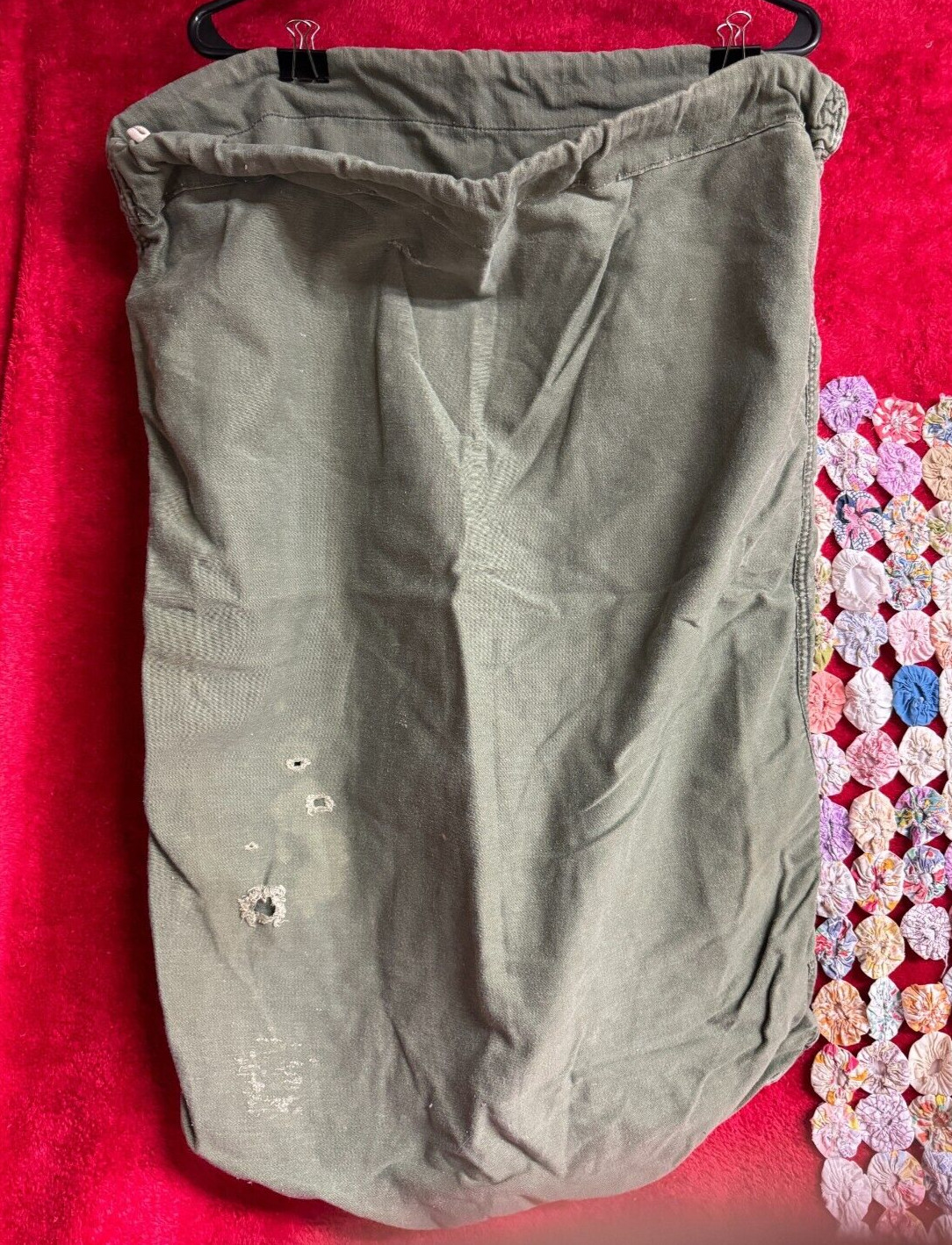 Vintage Army Drawstring Laundry Bag Used With Wear and Holes