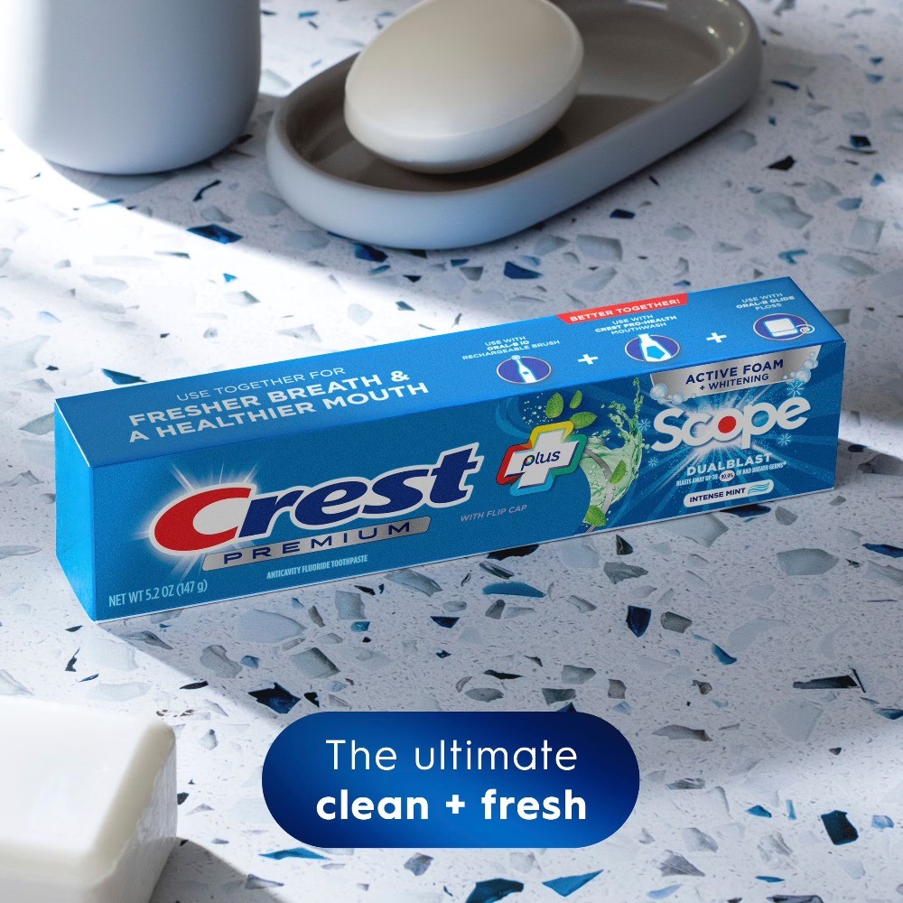 Toothpaste, Premium Plus Scope Dual Blast Toothpaste, Mint, 5.2 oz, 3 Pack