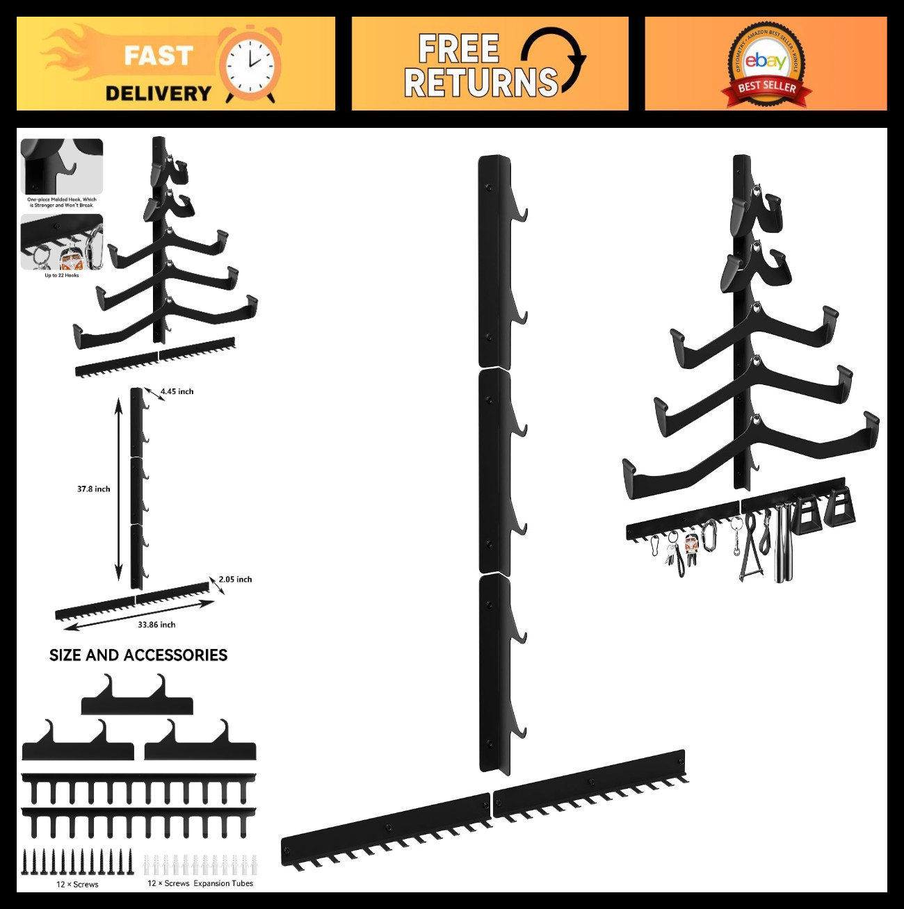 Heavy Duty Wall Mount Lat Pull Down Bar Storage Rack | Home Gym Organizer for Wo