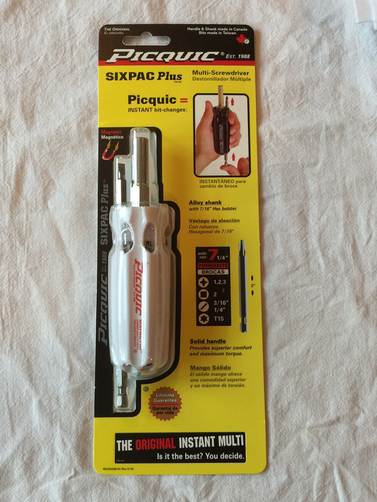 PICQUIC SIXPAC Plus Screwdriver Multi Bit with 7 Hex Powerbits - White