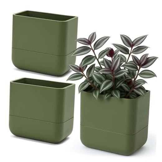 Phoenix Vine 6.5 Inch Wall Mounted Self-Watering Planter 6.5" (3 Pack) Olive