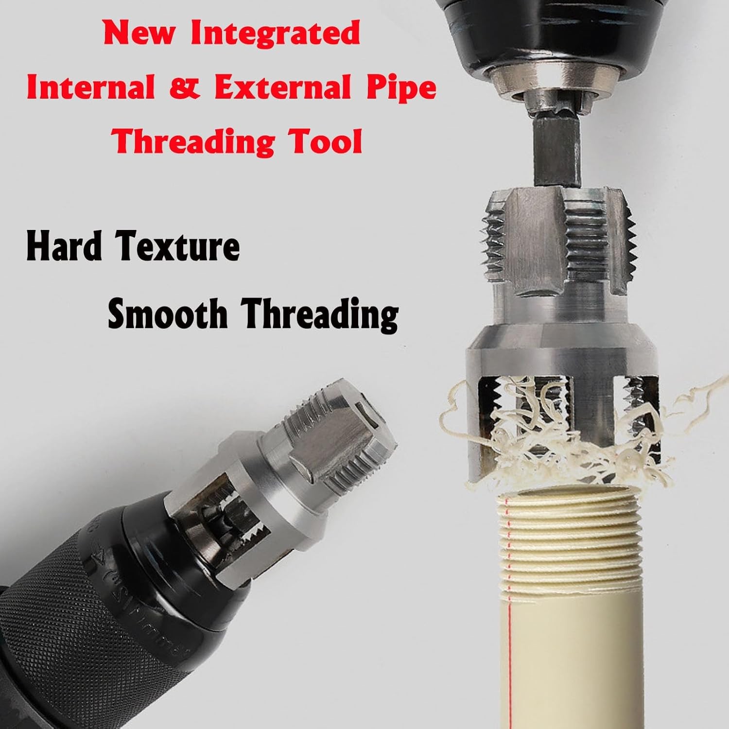 PVC Pipe Threader Kit, 3 Piece Set, 1/2" 3/4" 1" NPT Sizes, Dual-Function Intern