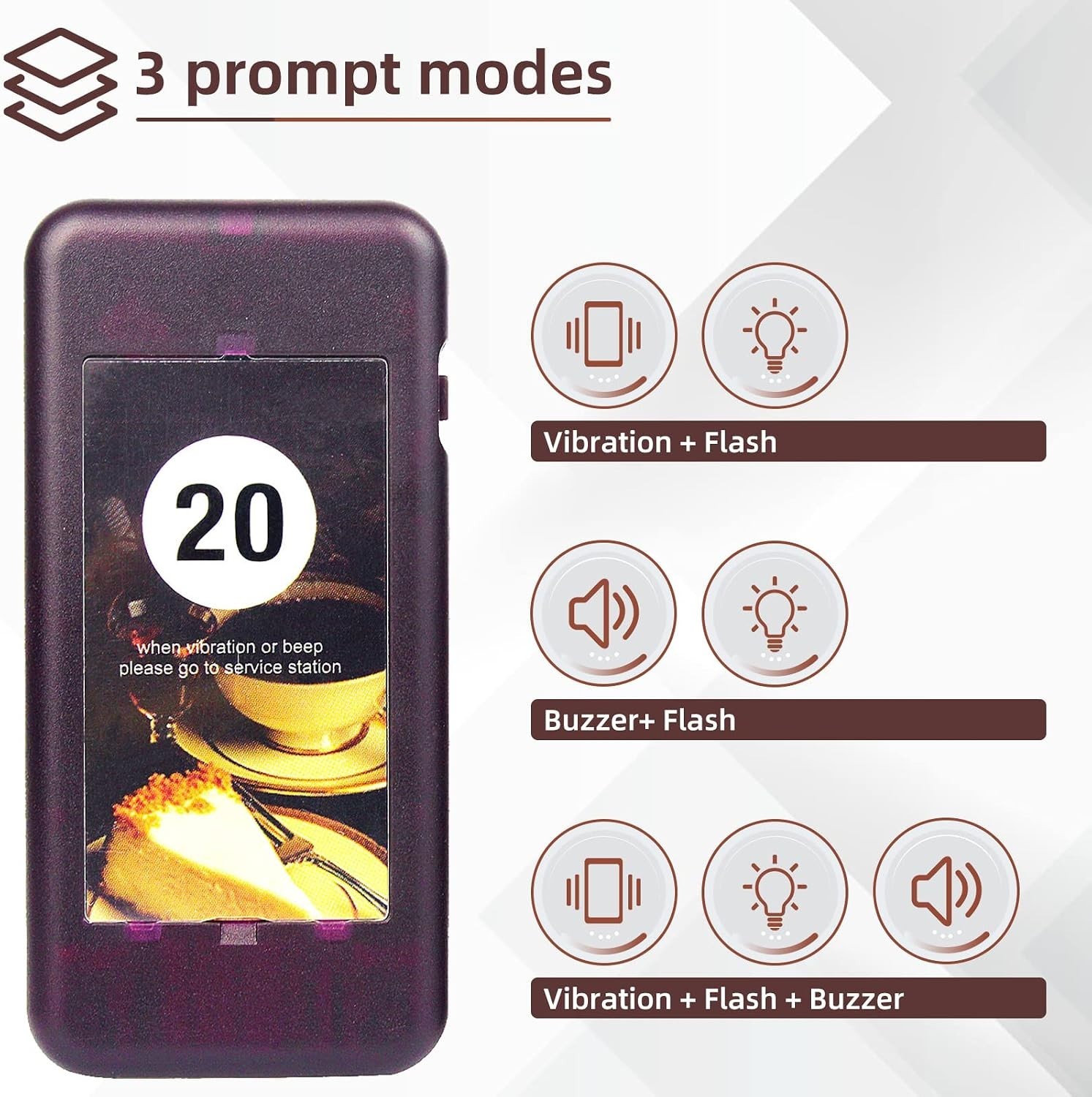 20-Unit Restaurant Buzzer System, 1640ft Wireless Range for Food Trucks & More