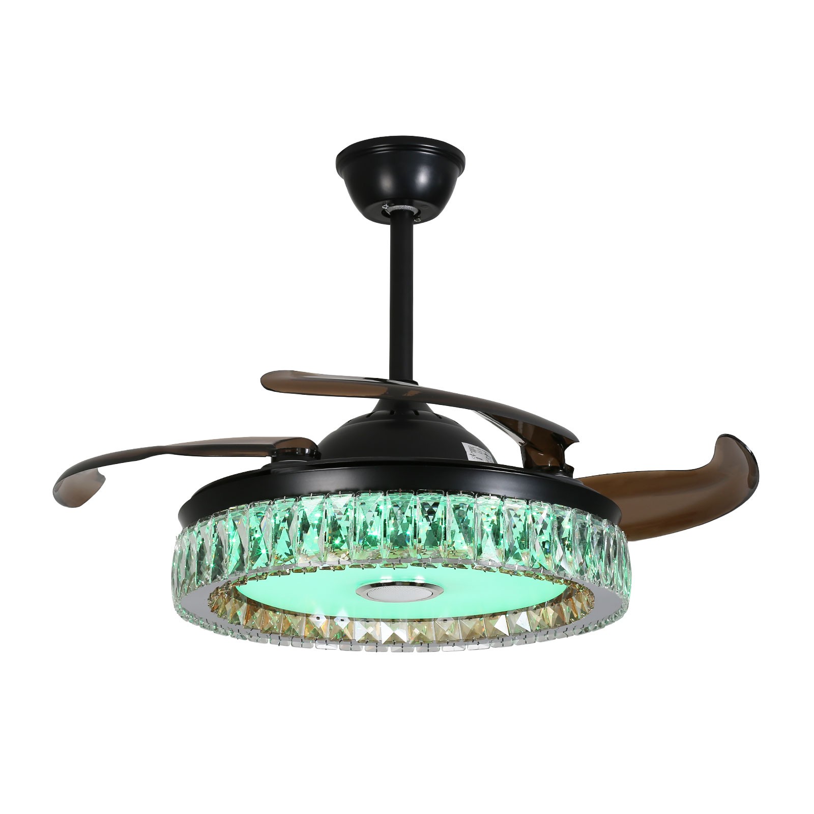Ceiling Fan With Led Light 42 Inch Remote Control Retractable Black Crystal