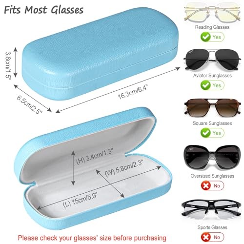 WAWOHERRNS Glasses Case Hard Shell, Eyeglass Case with Cleaning 2pack, Sky Blue