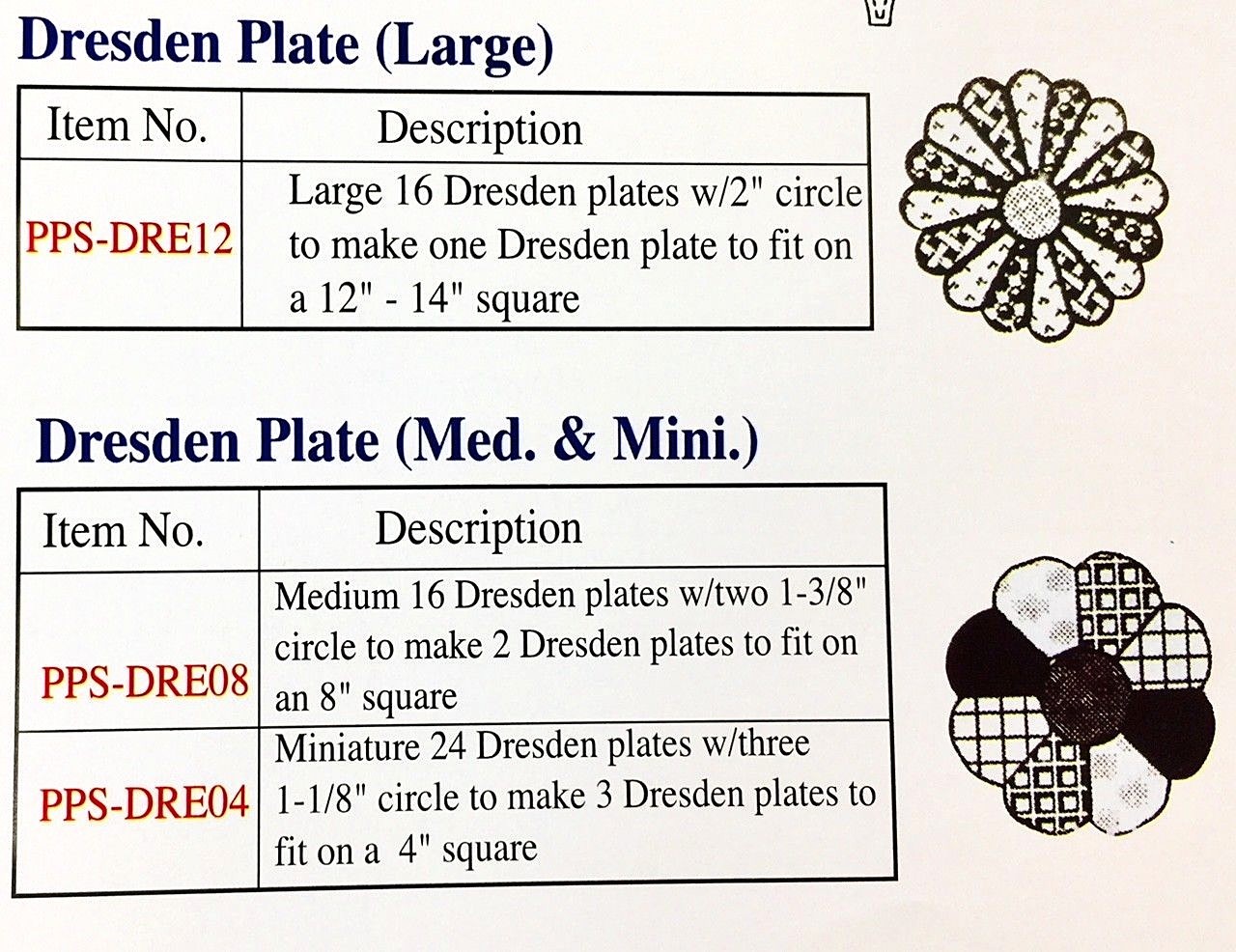 Dresden Paper Piecing Sampler Packs  3/Packs Plus One Template for Fabric Cut