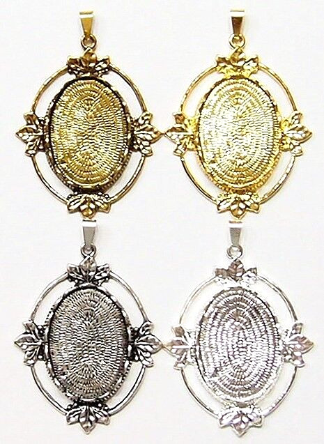 4 Colors of 25x18mm Old Style Victorian Scallop and Leaf Pendant Settings, Nice