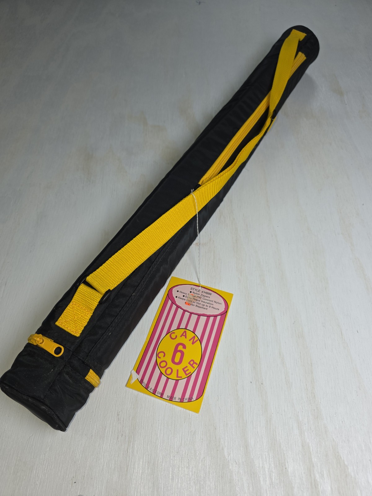 Insulated Six Can Tube Cooler -Black With Yellow New With Tag