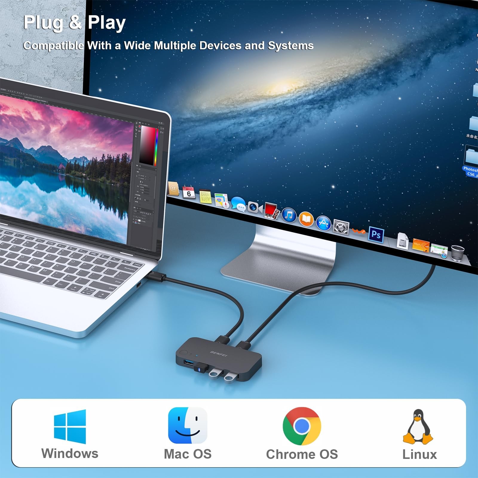 BENFEI USB 3.0 Switch, Switch 2 Computers Share 4 for PC, Black