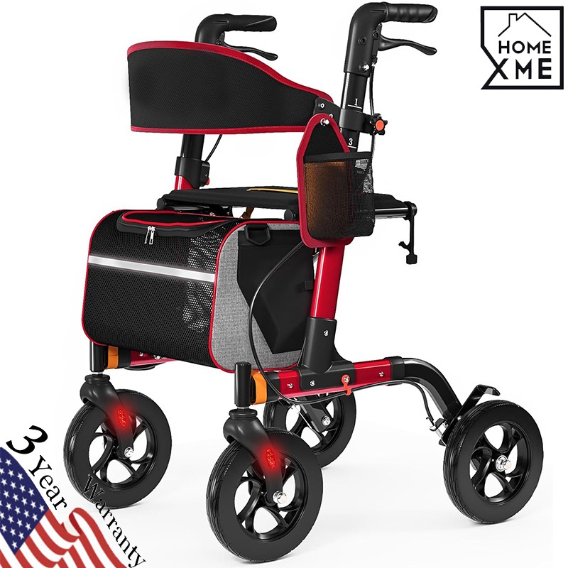 Foldable Rollator Walker 350 lb Capacity w/ 18" Seat & 8" Wheel Rolling Walker