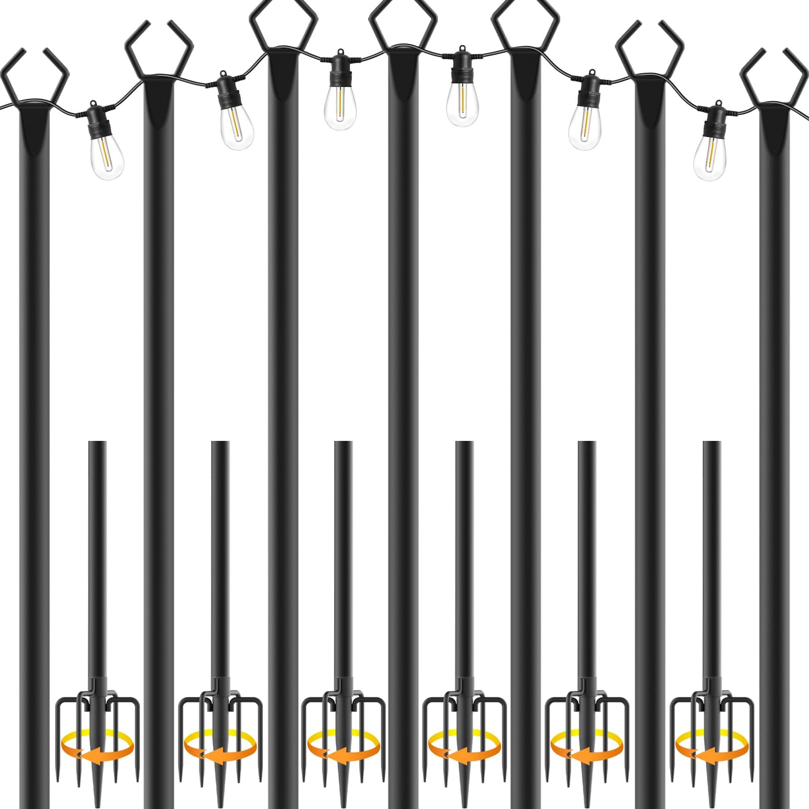 7 Pack String Light Poles,Metal Poles for Hanging Outdoor Light Strings,7 Pac...