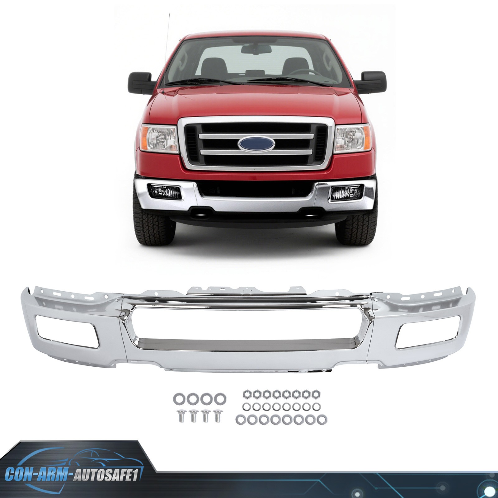 Front Bumper Face Bar For 2004-05 Ford F150 Lincoln Mark LT 06 W/Fog Light Holes