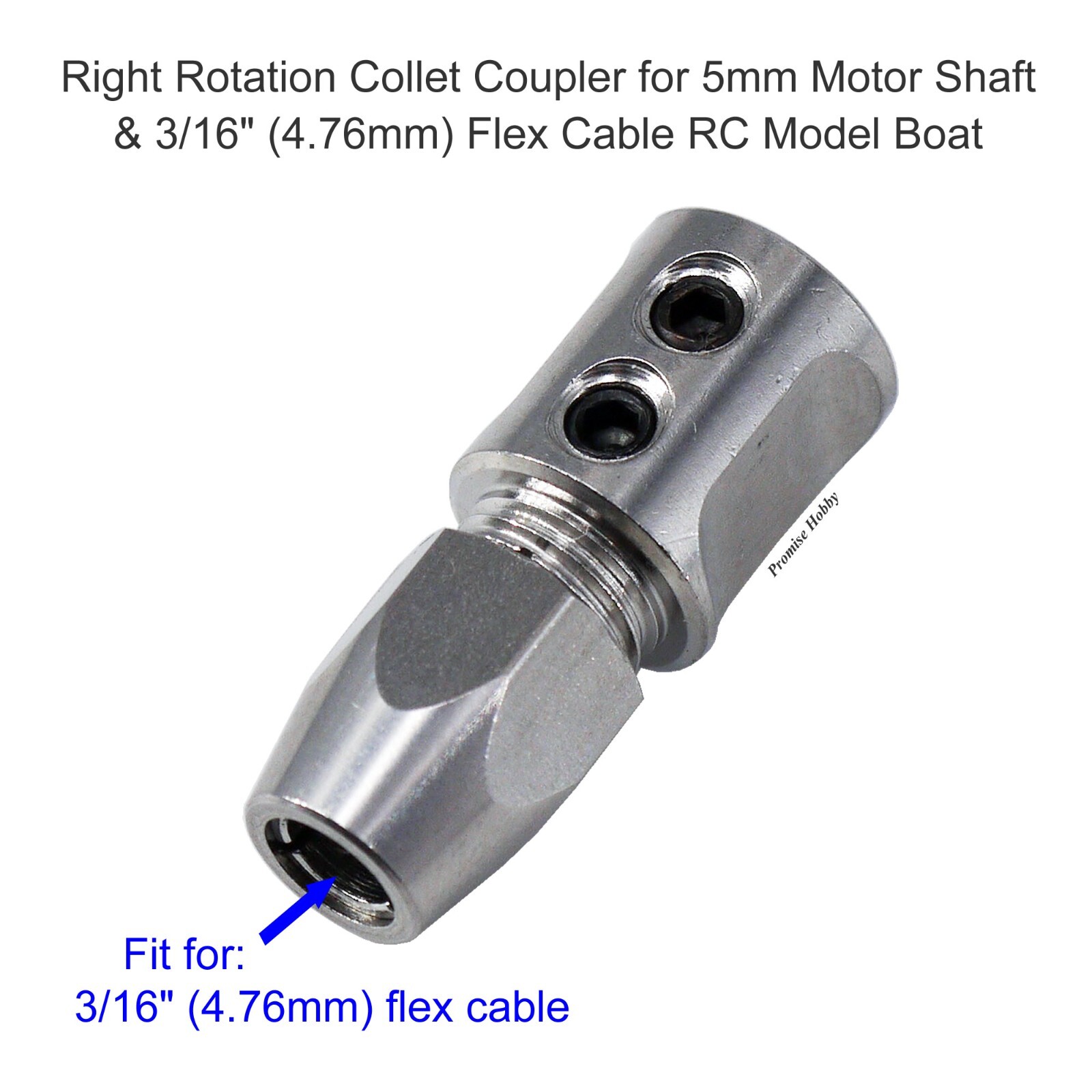 Right Rotation Collet Coupler for 5mm Motor Shaft & 3/16" (4.76mm) Cable RC Boat