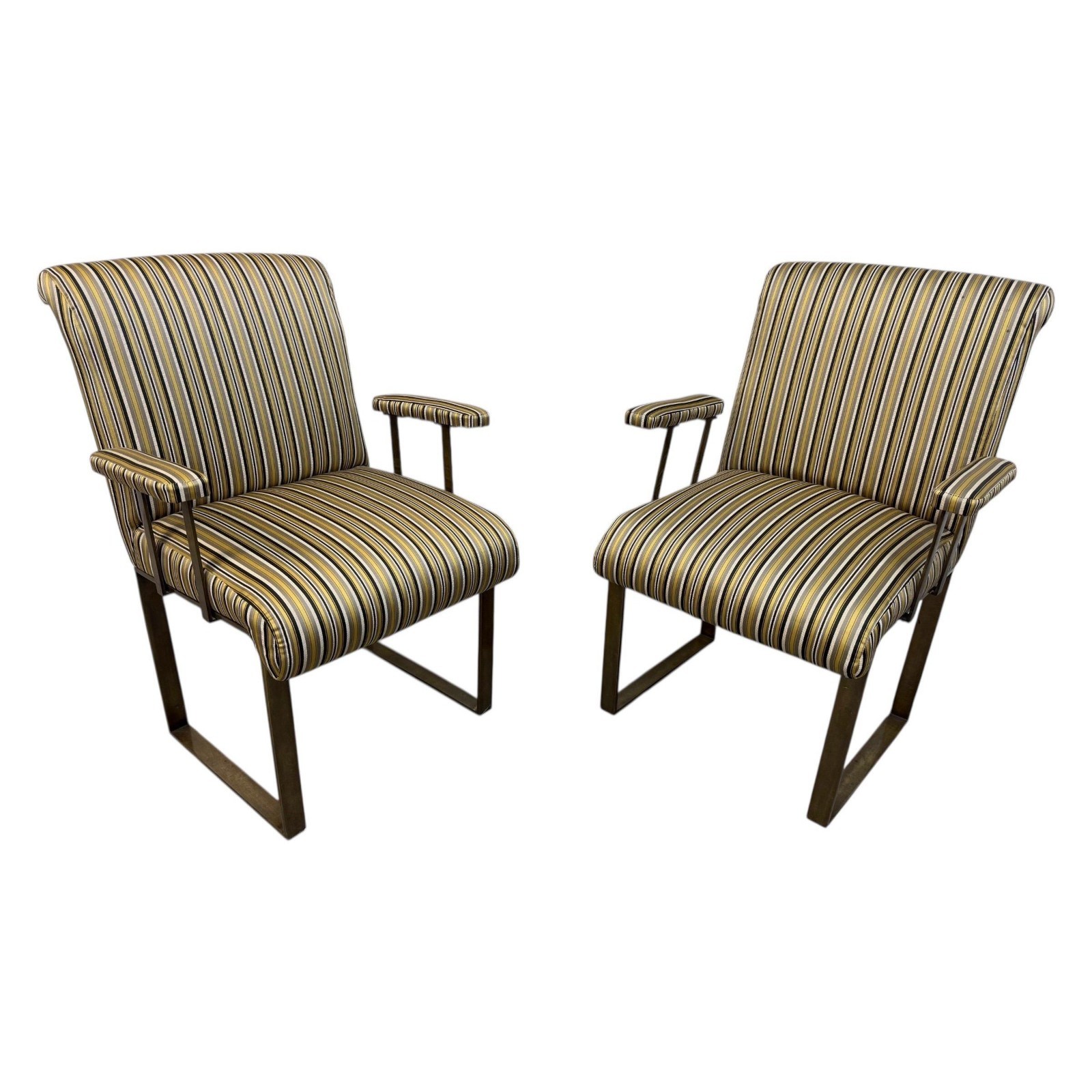 Vintage Mastercraft Upholstered Brass Arm Chairs - Set of 2