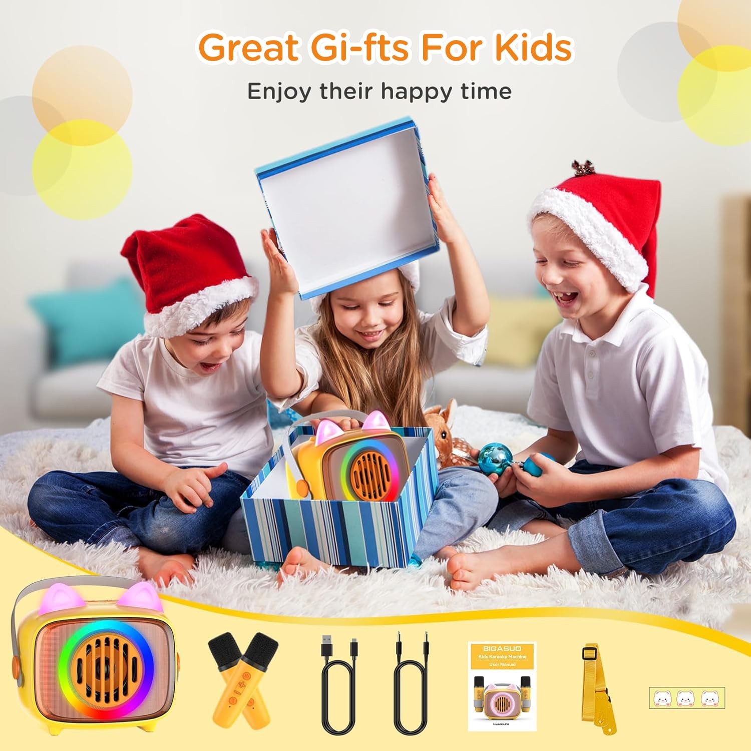 Karaoke Machine for Kids, Portable Bluetooth Speaker with 2 Wireless Micropho...