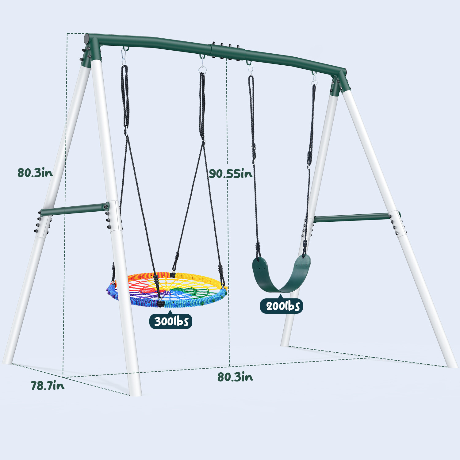 500lbs Metal Swing Set for Kids Adult Backyard with 2 Swings Heavy Duty A-Frame