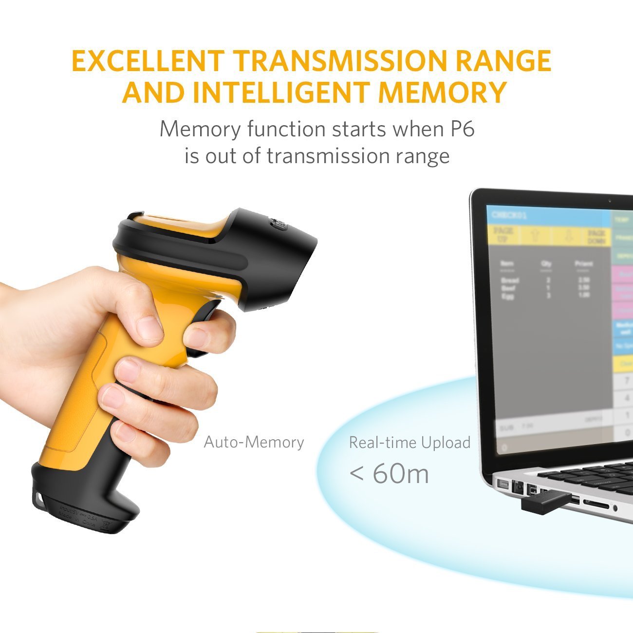 Inateck 1D Barcode Scanner Barcode Reader Wireless 2.4GHz Adapter Auto Scanning
