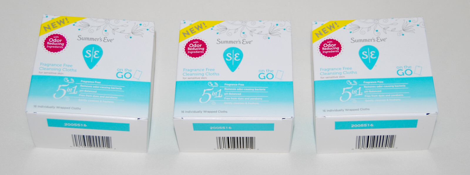 New Lot of 3 Summer's Eve Fragrance Free 5-in-1 Cleansing Wipes 16pc each