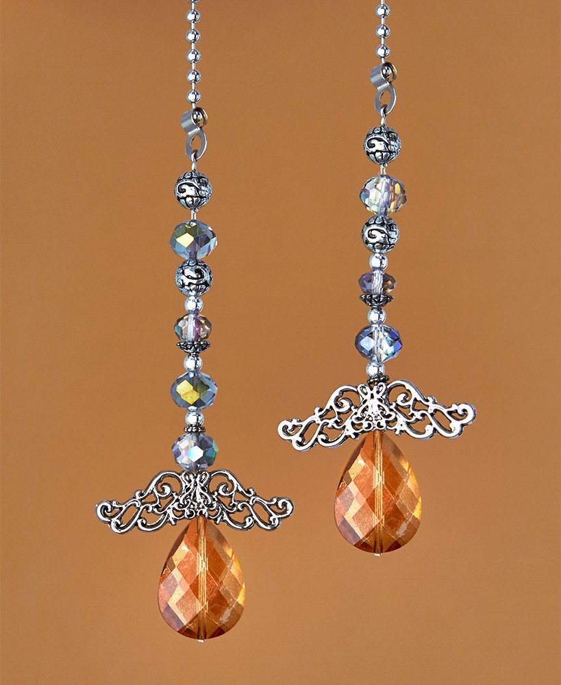 Pair of Ceiling Fan/ Light / Lamp 13" Pull Chains with Amber Gem (Set of 2)