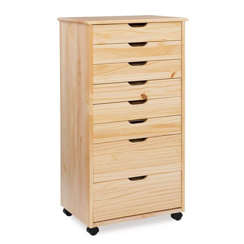 Linon Home Decor Mcleod Natural 8 Drawer Rolling Storage Organizational Cart
