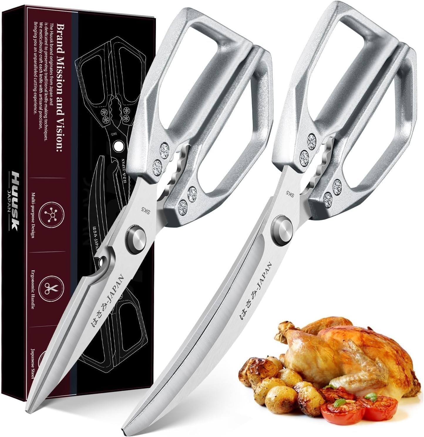 Kitchen Scissors Set Silver - Stainless Steel Kitchen Shear, Sharp Meat Sciss...