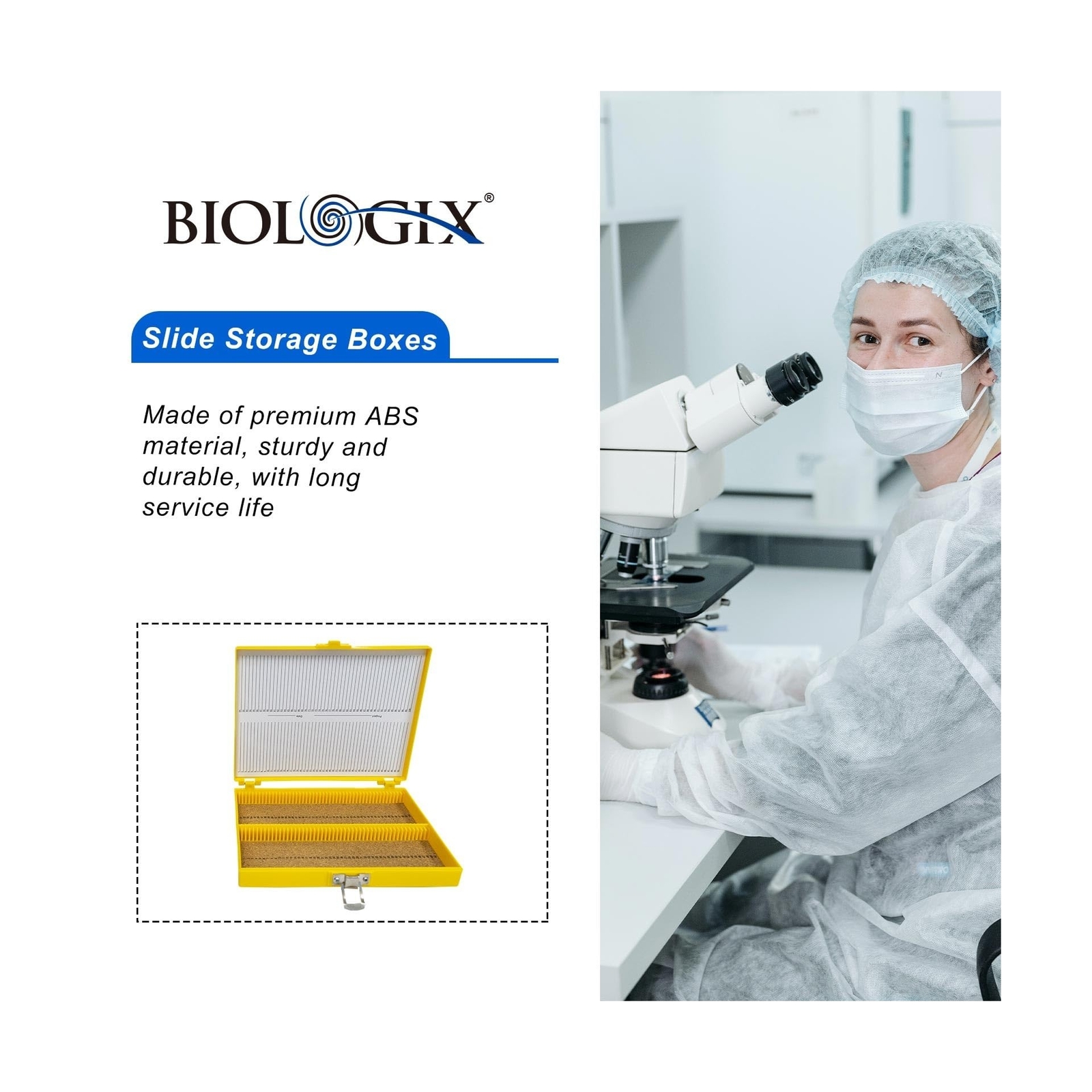 Biologix Plastic Microscope Slide Storage Box with Cork Lining for 25mm × 7
