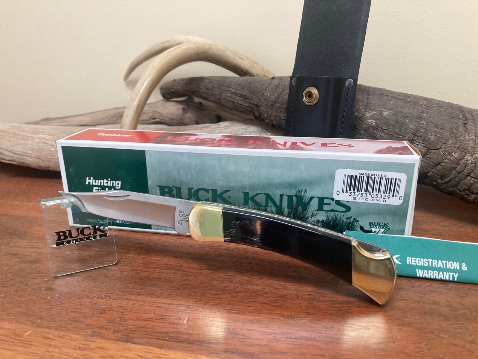 Buck Knife 110 - Vintage (2003) Buffalo Scales, Filed Rocker, Box, Sheath *NOS*