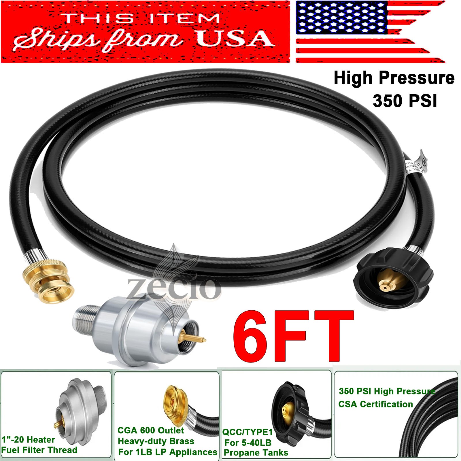 Propane Fuel Filter F273699 with 6FT Propane Adapter Hose for Mr. Heater Buddy U