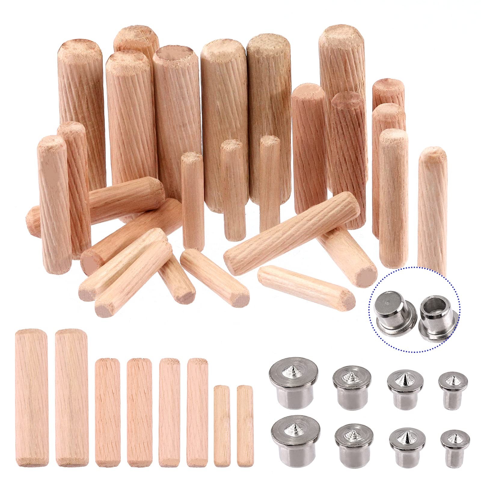 508 PCS 1/4 5/16 3/8 1/2 Inch Wooden Dowel Pin 6/8/10/12mm Tenon Center Plug