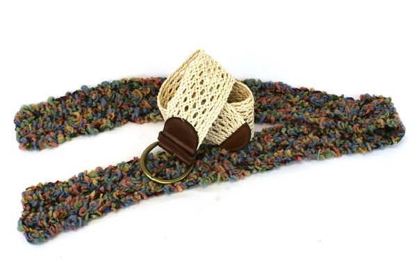 Lot of 2 Accessories GAP Belt Size 34 & Colorful Fuzzy Yarn Scarf