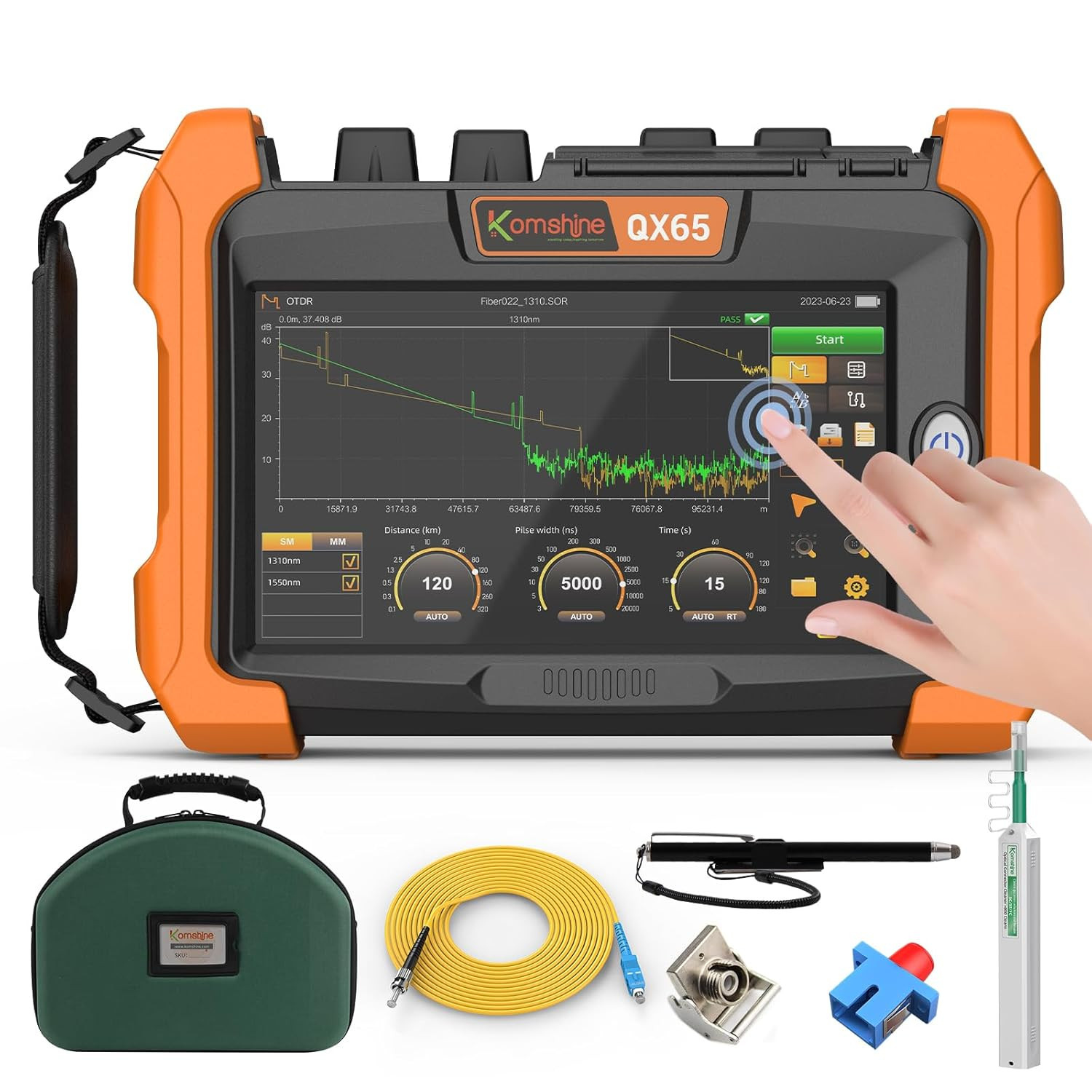 OTDR Fiber Optic Tester SM 1310/1550Nm up to 32/30Db Testing Range 120KM,  QX65
