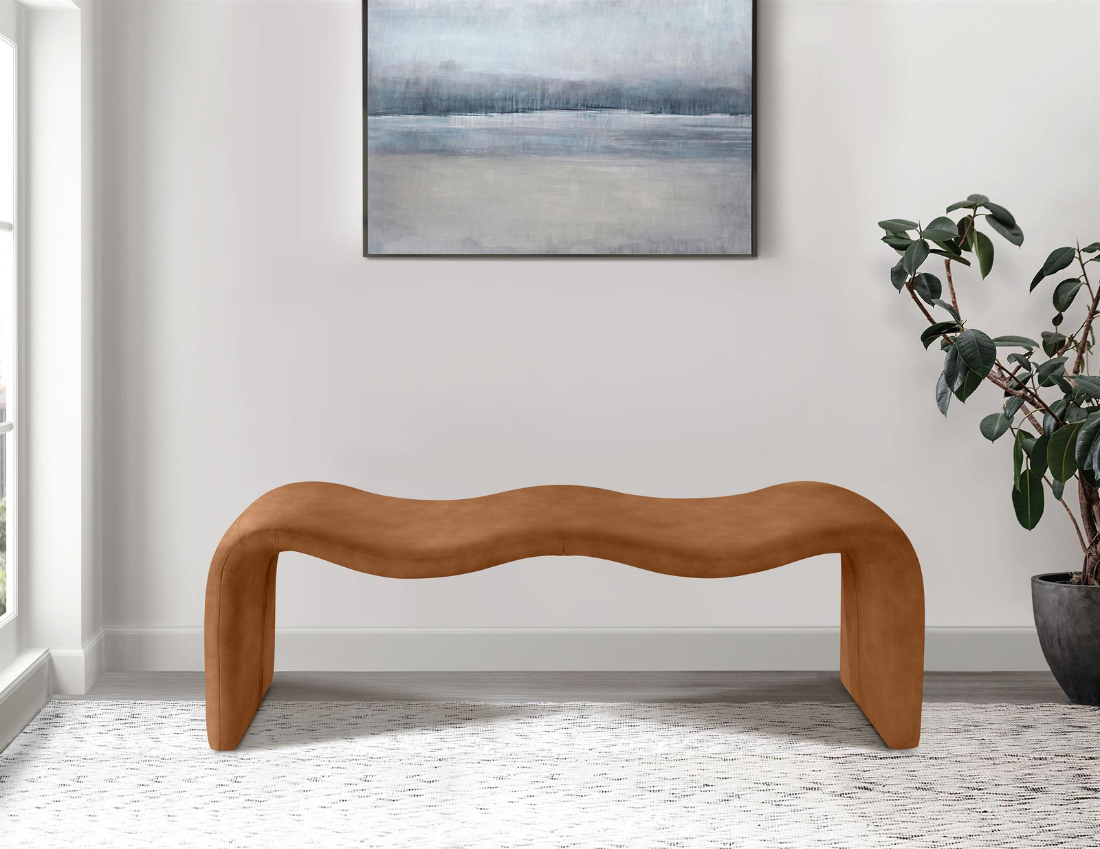Meridian Furniture Willow Cognac Vegan Leather Bench