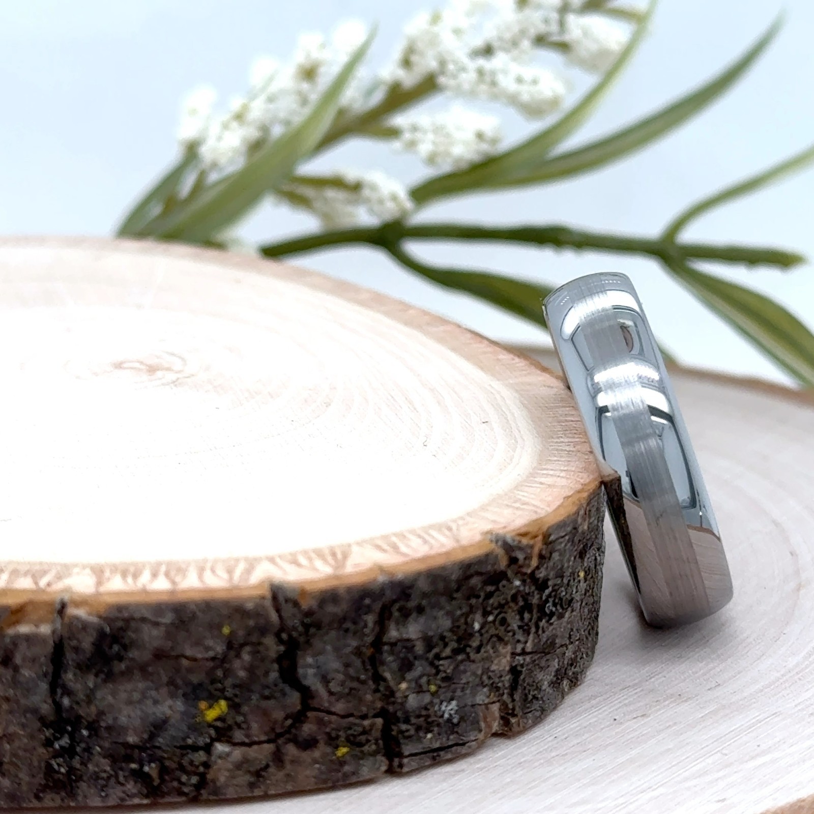 6mm Silver Tungsten Carbide Christmas Band Brushed Polished Rounded Edges Ring
