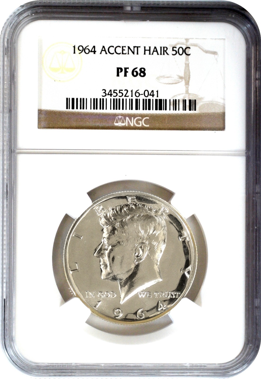 1964 Accent Hair Kennedy Half Dollar Silver 50C NGC PF68 Gem Proof