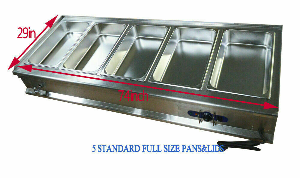 IntBuying 5 Pans Full Size Bain-Marie Buffet Food Warmer Double-layer Steel New