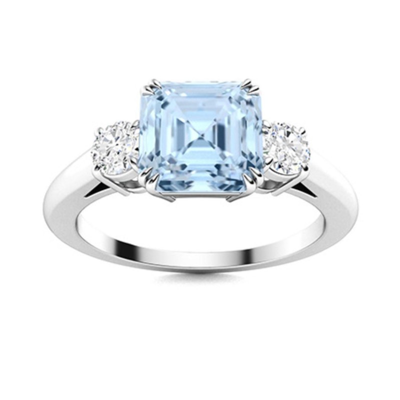 Aquamarine Stone Handcrafted Full Eternity Ring Jewelry Sterling Silver