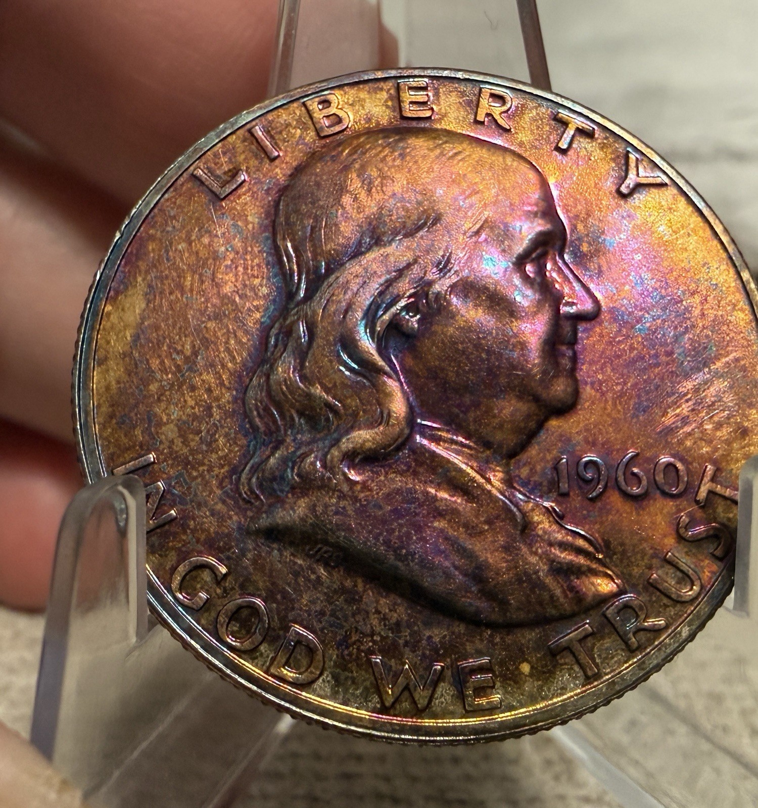 1963 Franklin Half Dollar Pristine Gem Proof Rainbow Toned
