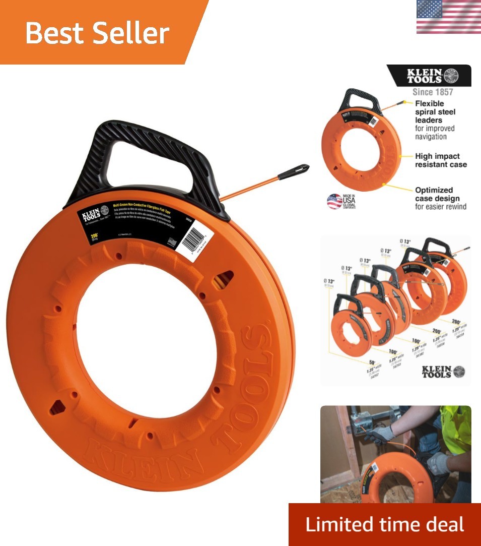 Klein Tools Non-Conductive Fiberglass Fish Tape, 17-Inch Reel for Safe Wiring