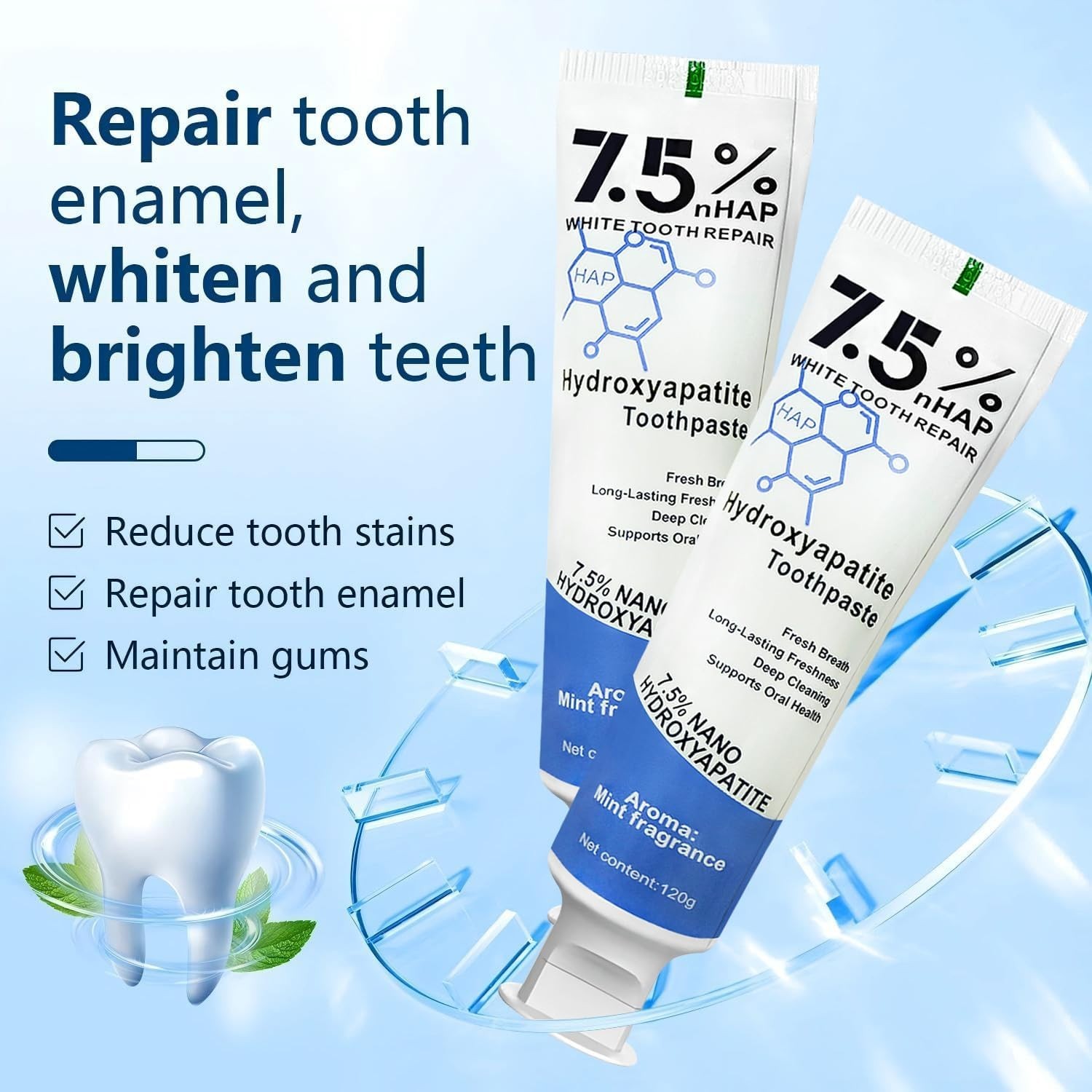 7.5% Hydroxyapatite Toothpaste for Advanced Enamel Protection 2 pack