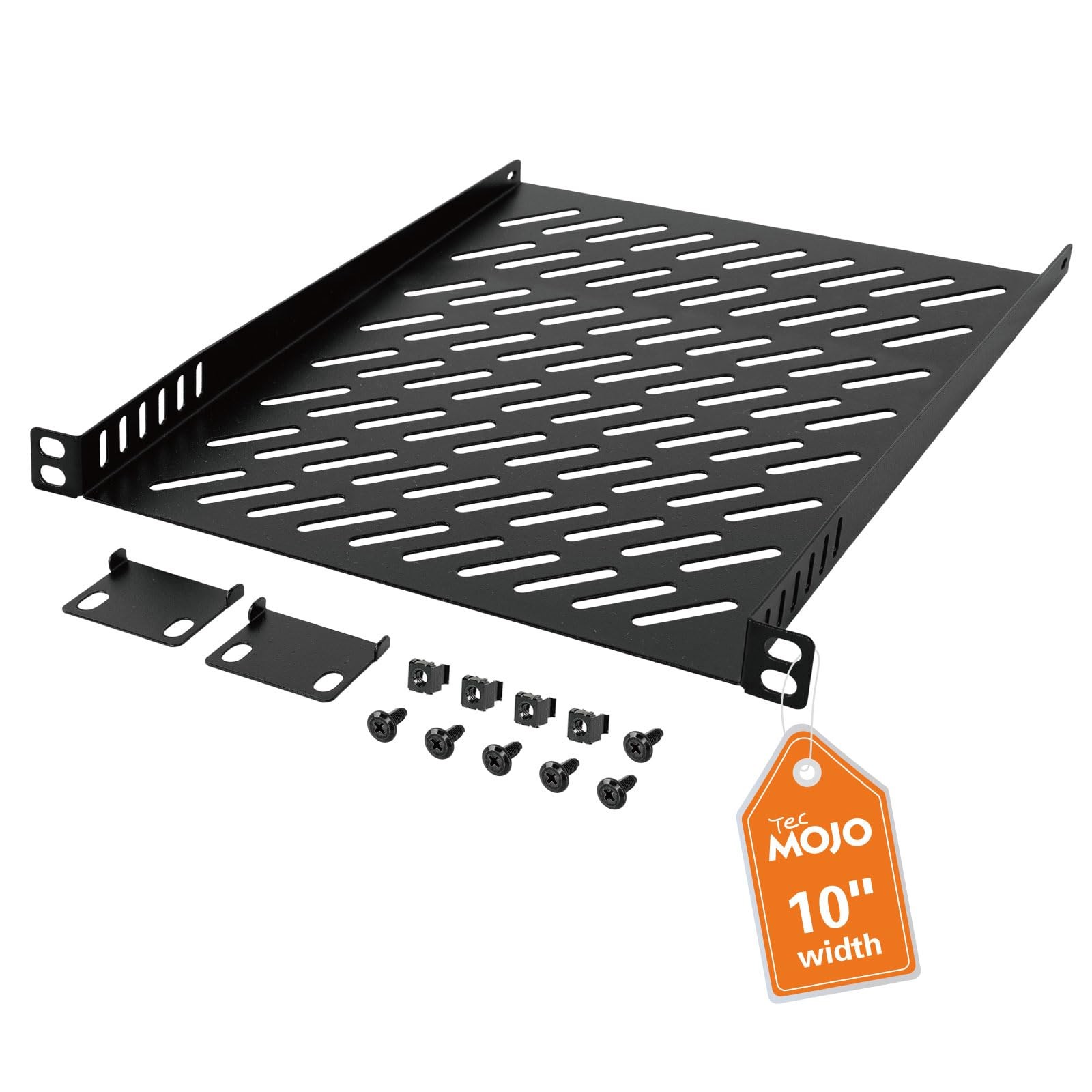 0.5U Rack Mount Shelf For 10 Inch Server 10.23 Inch Deep Vented Tray Black